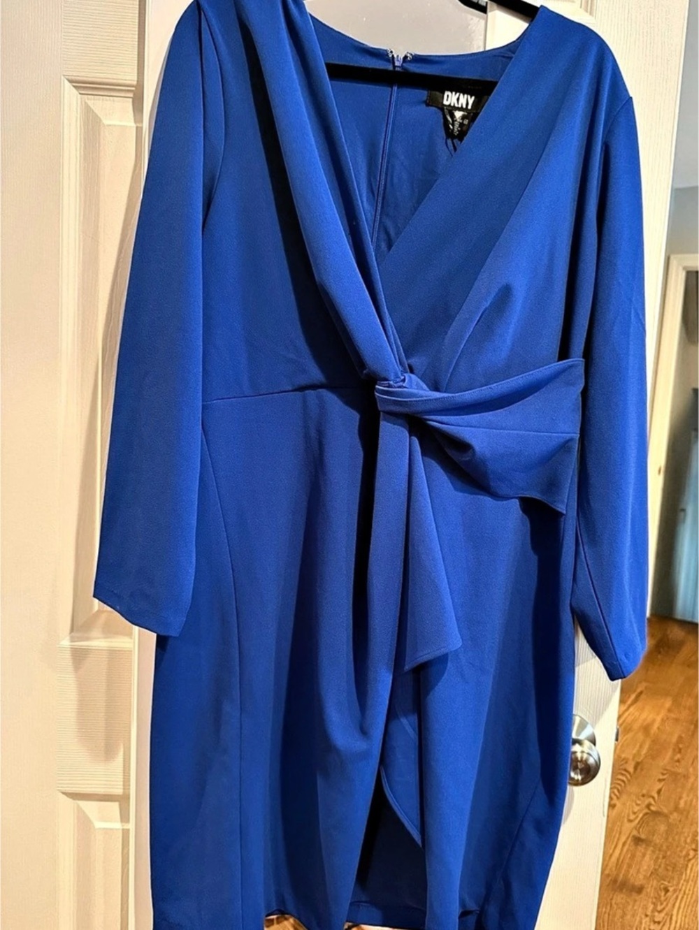 DKNY Twist-Front Long Sleeve Dress Blue Mini Dress 18W